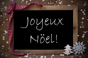 Fototapeta na wymiar Chalkboard Joyeux Noel Mean Merry Christmas, Snowflakes