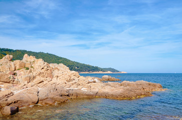 rocks on the shore of the Mediterranean in France.