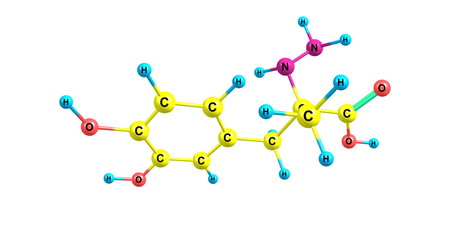 Carbidopa molecular structure isolated on white