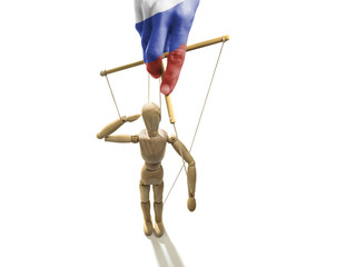 Hand painted in the colors of the Russian flag manipulates puppet