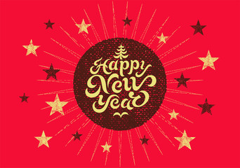 Calligraphic retro Christmas card design. Grunge vector illustration.