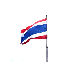 Image of waving Thai flag of Thailand with white background.