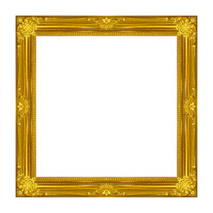 Old gold wooden frame isolated on white background.