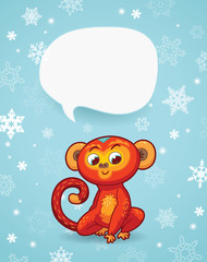 Winter holiday background with cartoon monkey and space for text