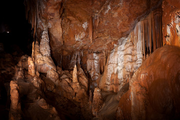Stalactites and stalagmites in a cave