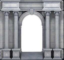 Stone Steps And Entry Way With Corinthian Columns. 3d render.