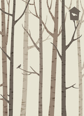 decorative silhouettes of trees with a bird and birdhouse