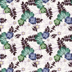 Beautiful floral pattern. Seamless pattern. Flowers. Bright buds, leaves, flowers. Flowers for greeting cards, posters, flyers. Flower shop. Seamless vintage tropical flower pattern vector.