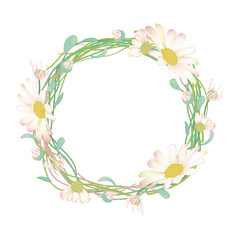Blooming and budding Daisy flowers wreath