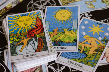 The Tarot - Card of The Sun, Moon and Star. - obrazy, fototapety, plakaty