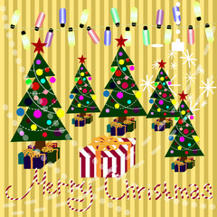 Retro Card Christmas theme . Spruce, Star , Christmas decorations .