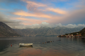 Fototapeta na wymiar Afterglow. Bay of Kotor, autumn. Montenegro