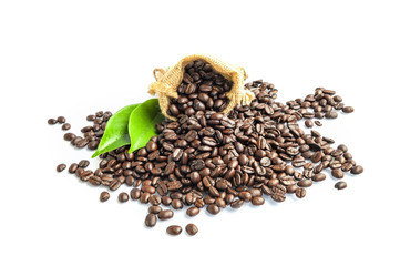 Studio Shot of Coffee Beans in a Bag on white background