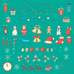Set of Christmas and new year elements in sketch style.