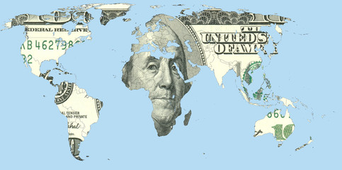 Fototapeta na wymiar World map made of US Dollars