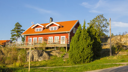 Red cottage on the island Harstena in Sweden, principally known