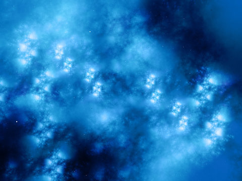 Glowing ufos in blue nebula