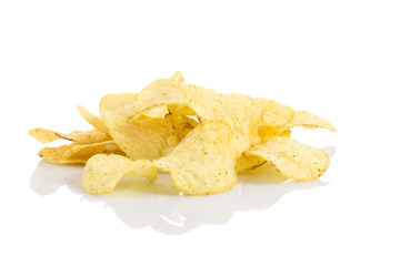 Prepared potato chips snack closeup view