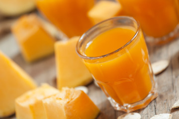 Pumpkin juice, selective focus