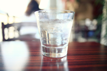 glass of water on a table in a restaurant
