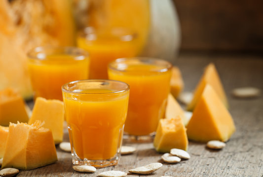 Pumpkin juice, selective focus