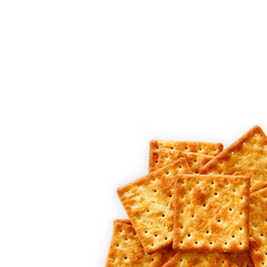 Salty Crackers are on white background with copy space.