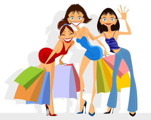 Three girls shopping