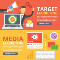 Target marketing, media marketing flat illustration abstract concepts set