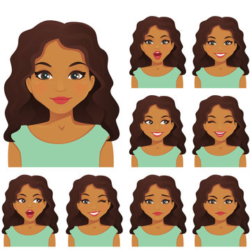 Woman With Different Facial Expressions Set 