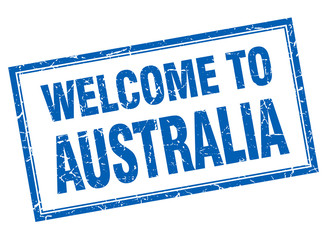 Australia blue square grunge welcome isolated stamp