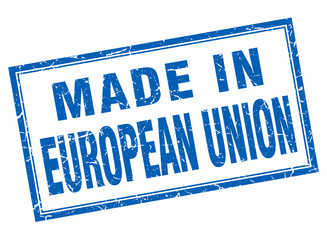 european union blue square grunge made in stamp