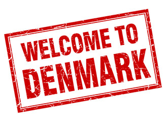 Denmark red square grunge welcome isolated stamp