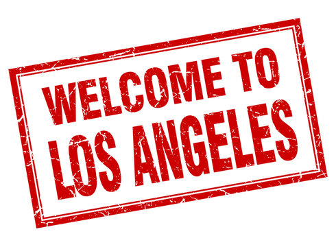 Los Angeles red square grunge welcome isolated stamp