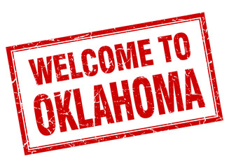 Oklahoma red square grunge welcome isolated stamp