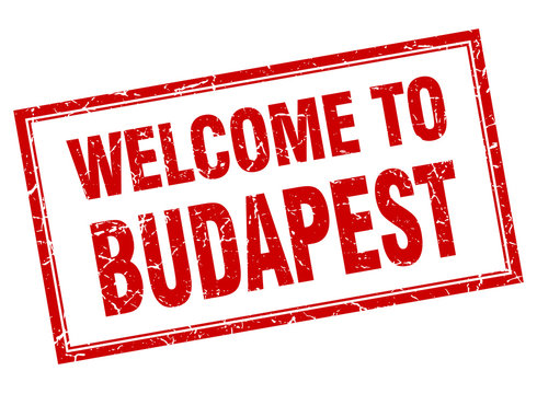 Budapest red square grunge welcome isolated stamp