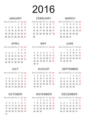 Simple Calendar of new year 2016 - EPS Vector Template