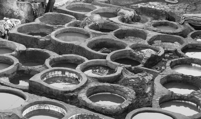 The well for soak leather in Chouara Tannery in Fes