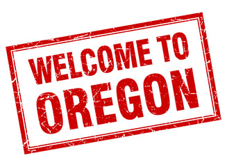 Oregon red square grunge welcome isolated stamp