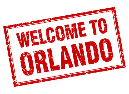 Orlando red square grunge welcome isolated stamp