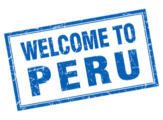 Peru blue square grunge welcome isolated stamp