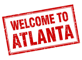 Atlanta red square grunge welcome isolated stamp