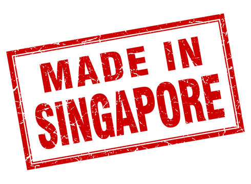 Singapore red square grunge made in stamp