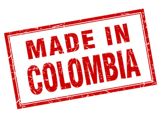 Colombia red square grunge made in stamp