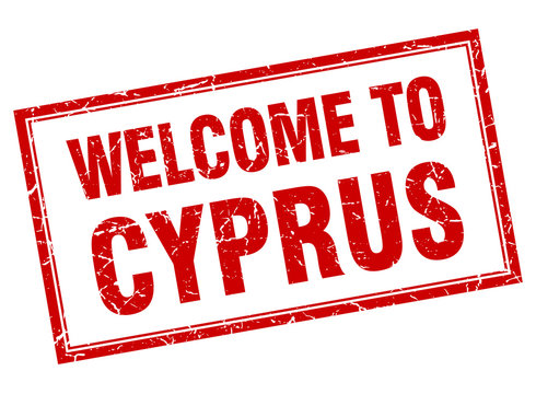 Cyprus red square grunge welcome isolated stamp