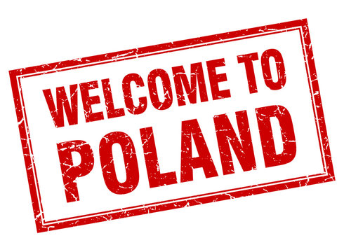 Poland red square grunge welcome isolated stamp