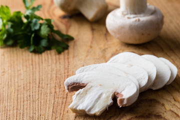 sliced white champignon mushrooms