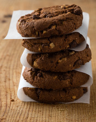 stacked chocolate biscuit cookies