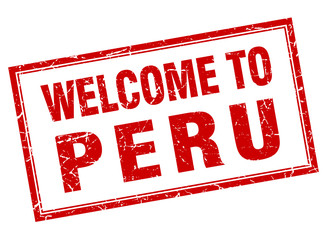 Peru red square grunge welcome isolated stamp