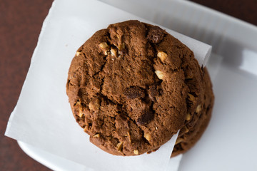 chocolate biscuit cookies with white paper