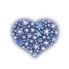 Christmas heart with snow flakes. Watercolor